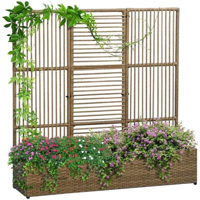 Outsunny - Polyrattan Hochbeet mit Rankgitter, Rattan Blumenkasten, Pflanzenkasten, Blumenbeet, Image