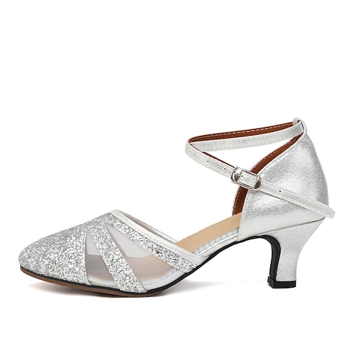 Schwarze Glitzer-Tanzschuhe für Damen – Latin-Tanzschuhe mit Riemchenabsatz für Salsa, Tango und Auftritte Image