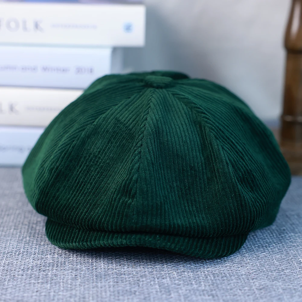 Nuovi berretti invernali retrò per uomo cappello da strillone in velluto a coste berretto piatto da donna berretto caldo maschile papà all'aperto berretto ottagonale casual cappello Gatsby 020