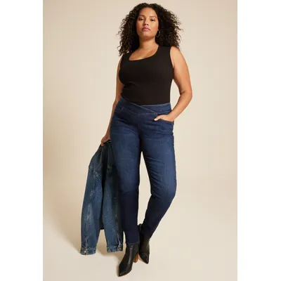Maurices Plus Size Jeans Women's Jeans Cool Comfort Crossover High Rise Pull On Super Skinny Jean Blue Denim Size 14W