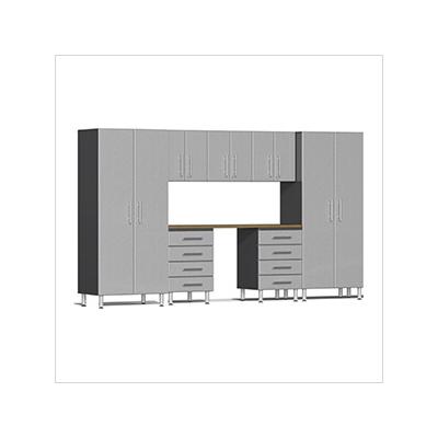 Ulti-MATE Garage Cabinets 8-Piece Garage Cabinet Kit with Bamboo Worktop in Stardust Silver Metallic
