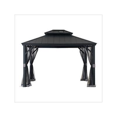 Sunjoy Group 10 x 12 Aluminum Frame 2-Tier Steel Hardtop Solar Powered Gazebo