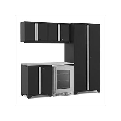 NewAge Garage Cabinets PRO Series Black 6-Piece Set with Stainless Steel Top
