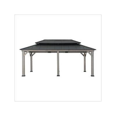 Sunjoy Group 12 x 20 Cedar Framed Gazebo with 2-Tier Aluminum Hardtop Roof (Black Roof)