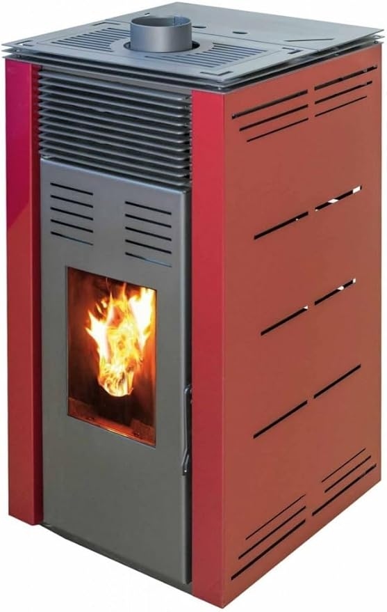 MAESTRO FERRETERO JOIMA – Pelletofen ohne Strom Modell NATUR STYLE 8 kW. Es funktioniert ohne Anschluss an das Stromnetz. Farbe: Burgunderrote Image