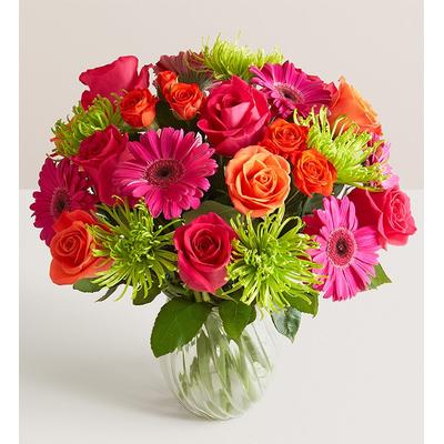 1-800-Flowers Flower Delivery Vibrant Blooms Double Bouquet W/ Clear Vase