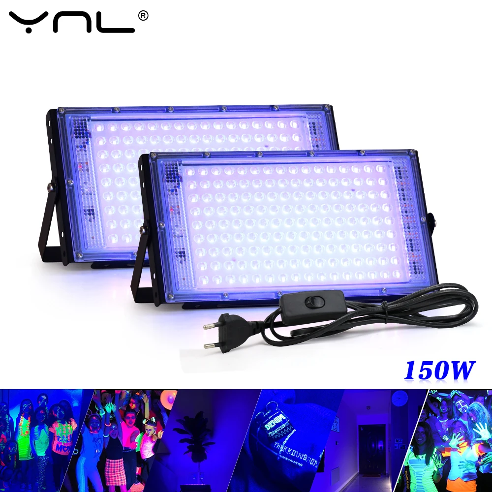 Luce di inondazione a LED UV 50W 100W 150W AC220V Proiettore per esterni LED 395nm 400nm Lampada da palco fluorescente ultravioletta Luce nera per feste