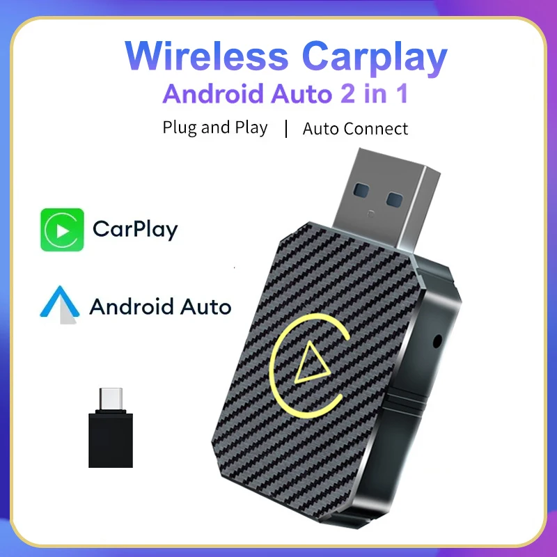 2-in-1 kabelloser CarPlay-Adapter und Android Mini Auto Wireless-Adapter, 5 GHz WiFi Typ-C/USB Plug & Play Carplay Wireless-Adapter Image