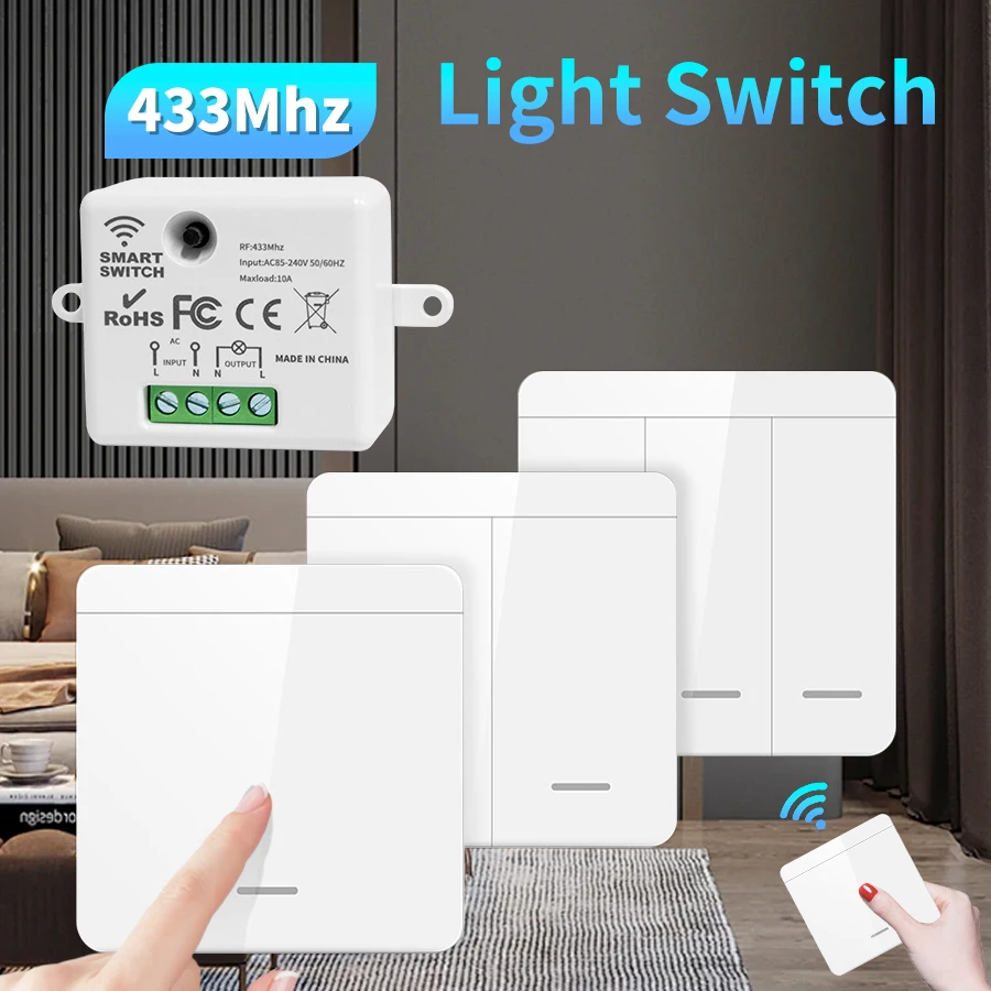 Wireless Smart RF 433MHz 100-220V 86 Box Wand paneel Schalter mit Fernbedienung Mini Relais Empfänger Home LED Licht Lampe Schalter Image