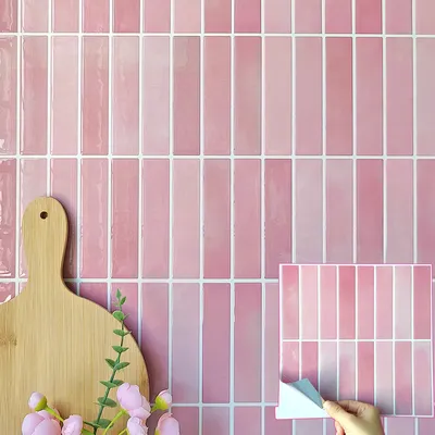 5 Stück wasserdichte und öl beständige rosa Fliesen, trend ige Peel-and-Stick-Wandfliesen für Image