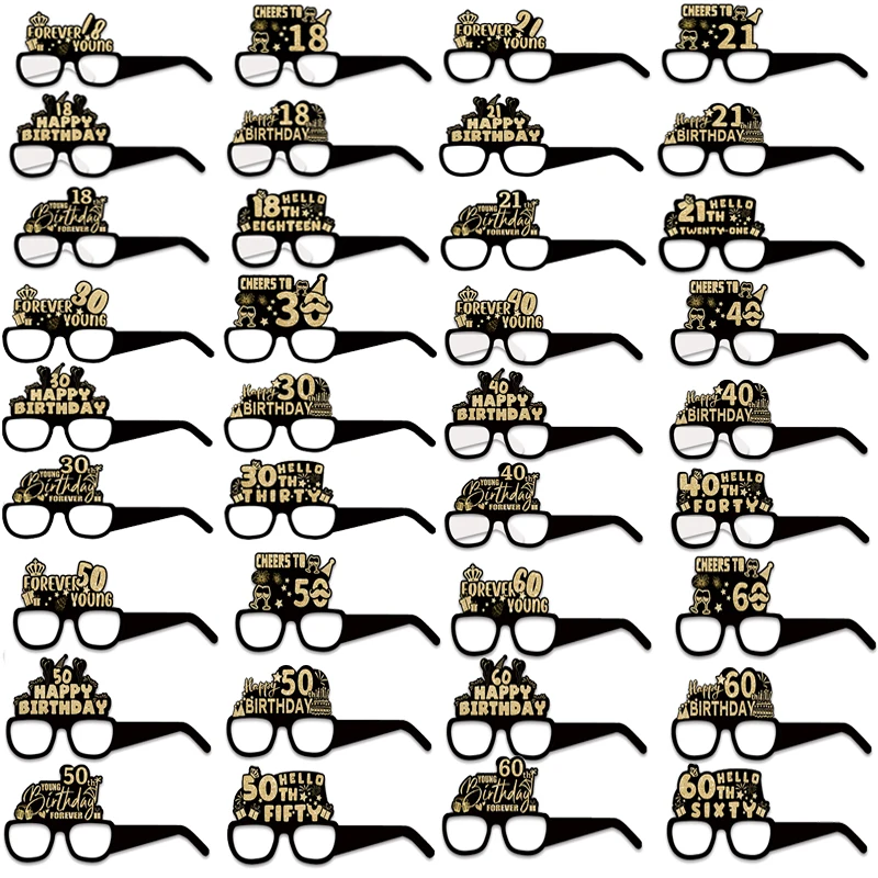 12/24 Stück Erwachsene 18 21 30 40 50 60 Jahre Alles Gute zum Geburtstag Papiergläser Geburtstag Party Dekor Schwarz Gold Jubiläumsfeier Foto Requisiten Image