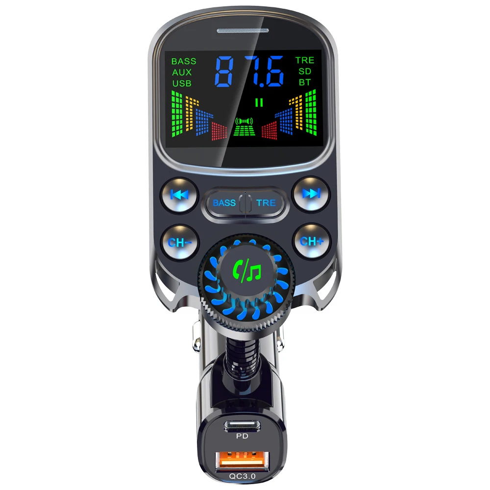 Bluetooth-kompatibel Car Kit Zigarette Leichter Freisprecheinrichtung FM Sender AUX Audio Drahtlose MP3 Player PD QC 3,0 Auto Schnell Ladegerät Image