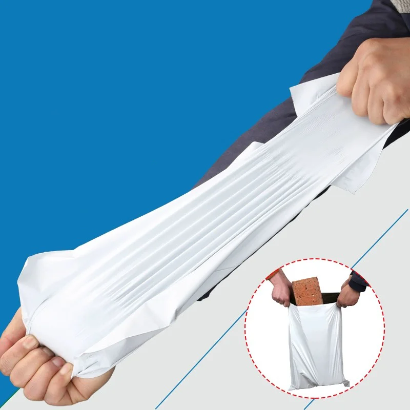 100 Stücke Versand Umschlag Taschen Kunststoff Express Umschlag Aufbewahrungsbeutel Grau Weiß Farbe Versandtaschen Selbstklebende Dichtung Kuriertasche Image