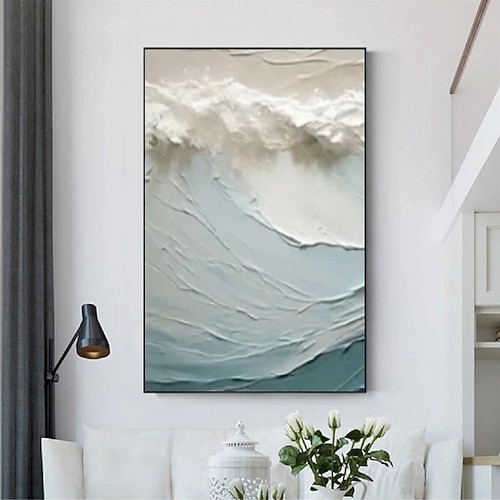 Welle Ölgemälde handgemachte Wabi Sabi Wandkunst beige abstrakte Malerei auf Leinwand ein Paar beige Textur Ölgemälde Wandkunst neutral abstrakt Ozean Malerei Wandkunst Boho Wal Dekor Image