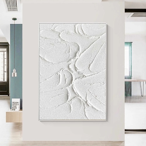 3D-Ölgemälde in Weiß, handgemalt, dickes Strukturölgemälde, beige-weißes Gemälde auf Leinwand, abstraktes strukturiertes Ölgemälde für Wandkunst, Gemälde für Wohnzimmer Image