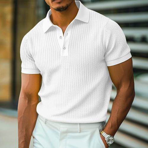 Men's Golf Shirt Knit Polo Work Casual Ribbed Polo Collar Classic Short Sleeve Basic Modern Color Block Ribbed Spring Summer Regular Fit White Yellow Blue Green Gray Golf Shirt