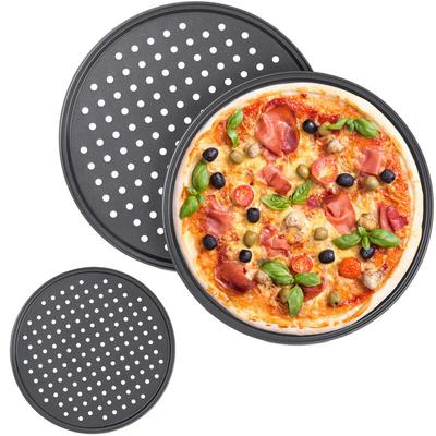 Relaxdays - Pizzablech, 3er Set, rund, gelocht, Knusperblech, ∅ 32 cm, antihaft, Pizza &