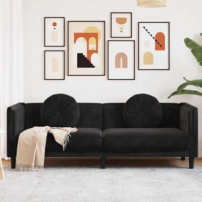Sofa mit Kissen 3-Sitzer Schwarz Samt - Vidaxl Image