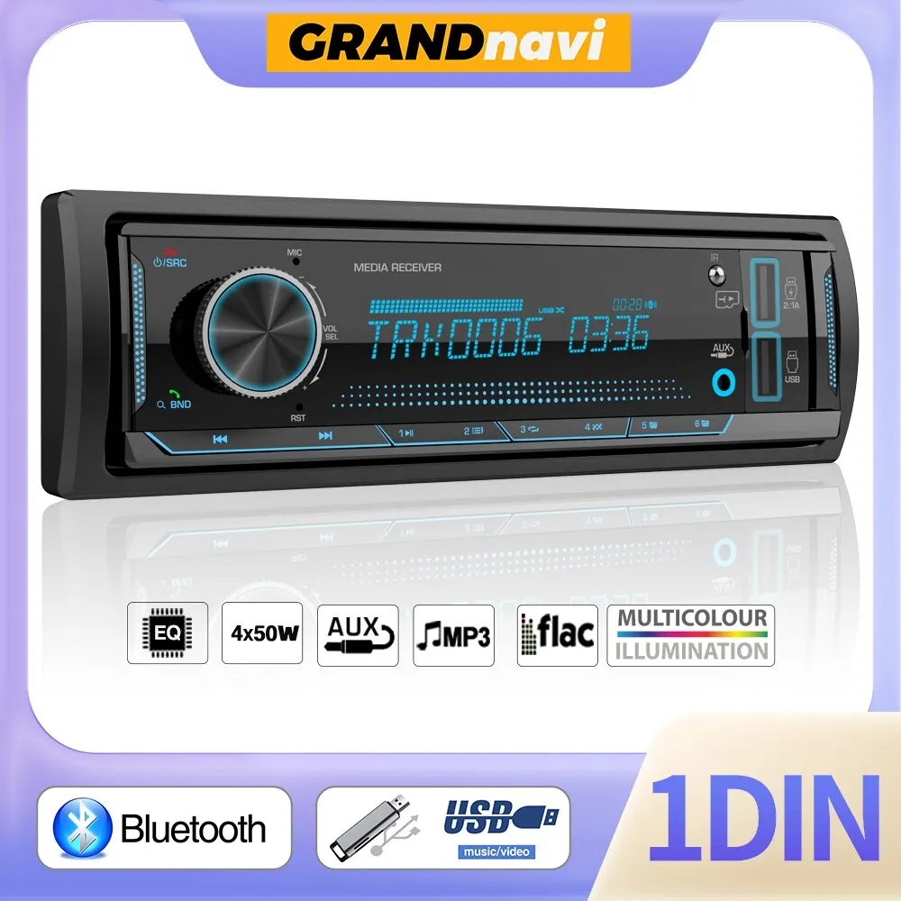 Grandnavi 1 Din MP3 autoradio Audio stéréo FM Aux entrée récepteur SD TF USB 12V dans le tableau de bord Bluetooth multimédia lecteur de Radio automatique