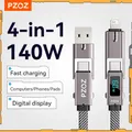 PZOZ 4 in 1 140W PD Cavo USB C Display digitale Ricarica rapida per iPhone 17 16 14 Pro Max MacBook iPad Caricatore cavo USB tipo C