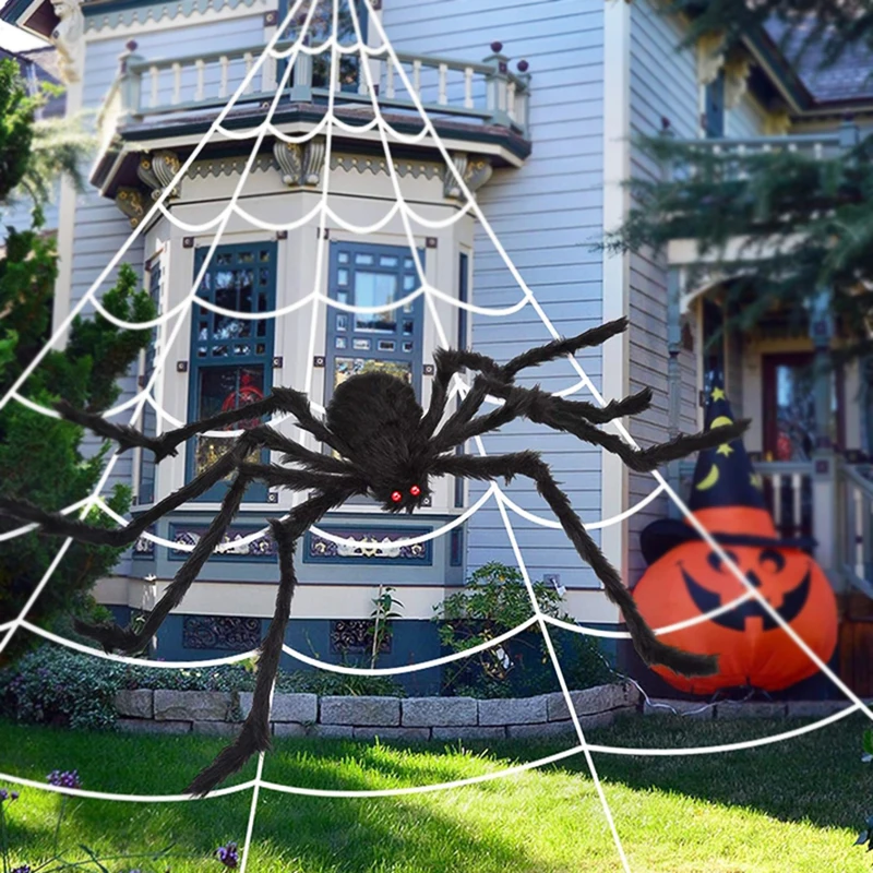 49 Zoll große Halloween-Spinne schwarz weich realistische Spinne gruselige Requisiten für Halloween-Party Home Outdoor Yard & Innendekoration