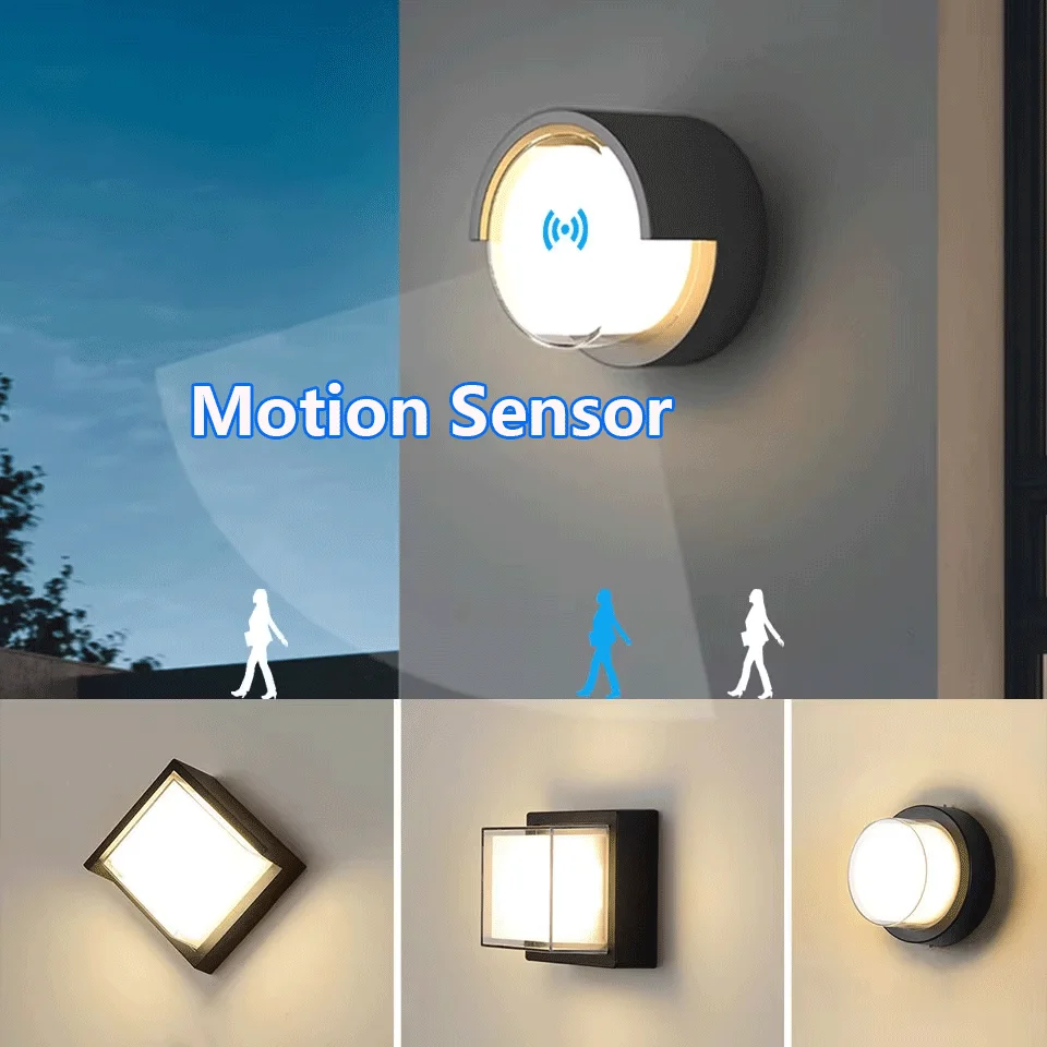 LED Wandleuchte Moderne Bewegungsmelder Innen/Außen AC85-265V 6W 12W Wandleuchte Wasserdicht IP66 Für Garten Straße Weg Dekoration