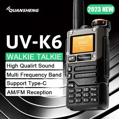 Quansheng UV-K6 Walkie Talkie 5W Air Band Radio Tyep C Charge UHF VHF DTMF FM Scrambler NOAA
