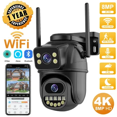 4K 8MP HD Wifi PTZ Camera Outdoor 4MP Dual Lens Dual Screen AI Auto Tracking IP Camera CCTV Audio