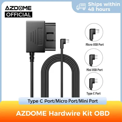 AZDOME Hardwire Kit OBD for AZDOME M550 M300S Dash Cam Parking Cable Micro USB Port/Mini USB Port/Type C Port 24H Parking Monito