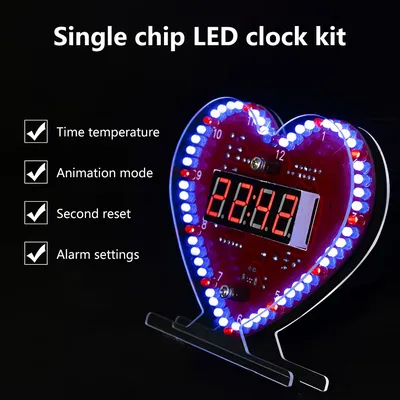 DIY Clock Kits Heart-Shaped 4-Digit Date/Time/Temperature/Week Alarm Clock Soldering Suite with LED