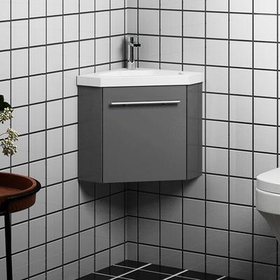 40 cm Anthrazit Badmöbel Set Eckwaschtisch mit Unterschrank Soft-Close Funktion Unterschrank mit Image