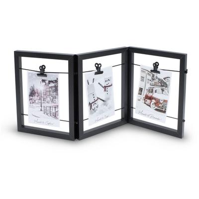 Spetebo - Holz Bilderrahmen mit Gummileine für 3 Fotos - 54 x 23 cm - Fotohalter aufklappbar mit 3 Image