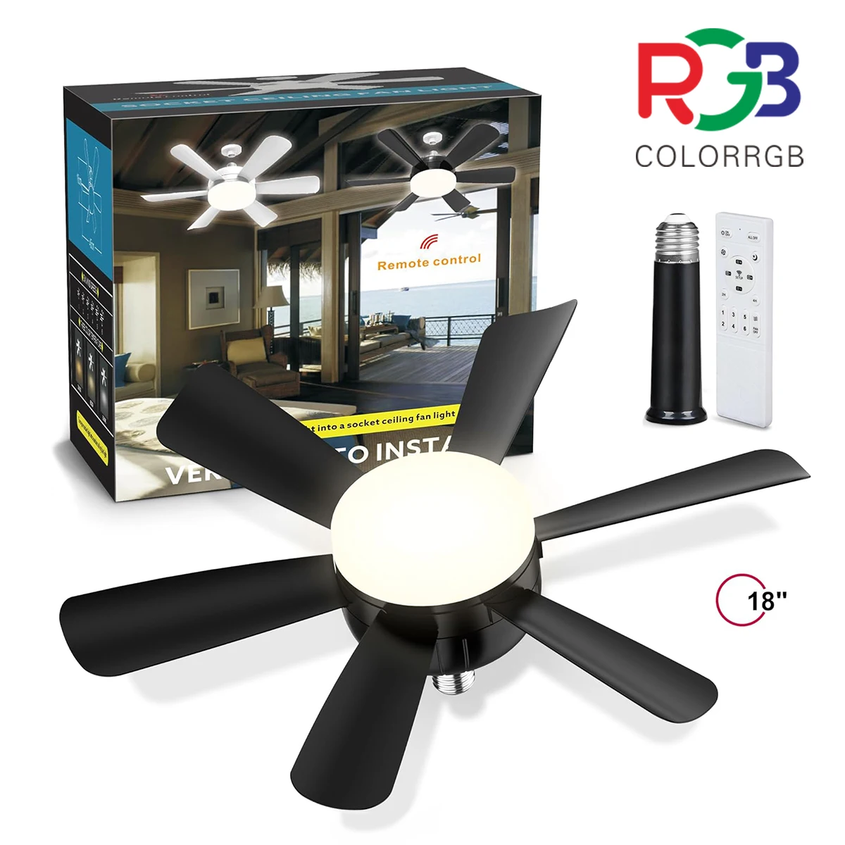 Decken ventilatoren mit Lichtern, 18 "Low Profile Decken ventilator mit Licht Fernbedienung & App, Sockel ventilator Beleuchtung & Decken ventilatoren, Indoo Image