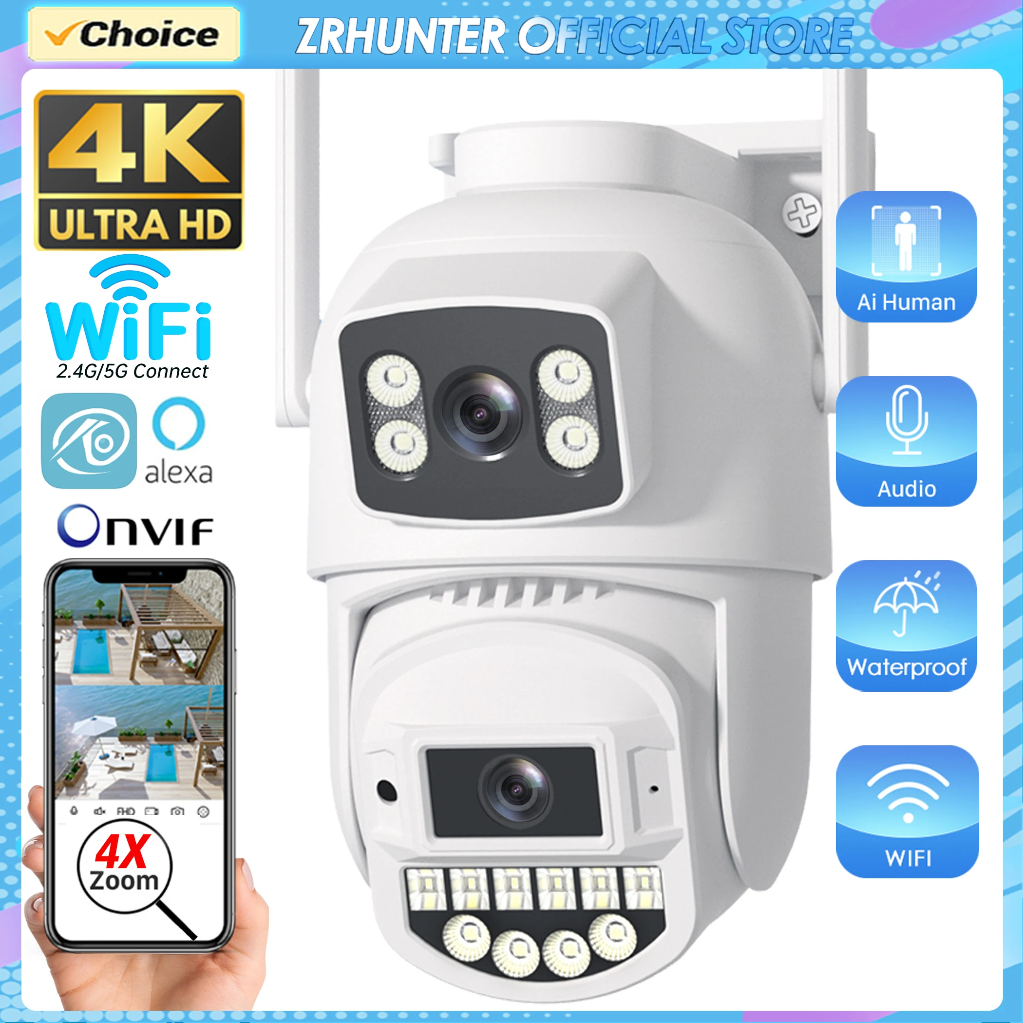 4K 10MP PTZ Wifi IP Kamera Dual Objektiv AI Menschliche Erkennung ONVIF 2,4G/5G WIFI überwachung CCTV Kameras Sicherheit Schutz O-Kam Pro Image