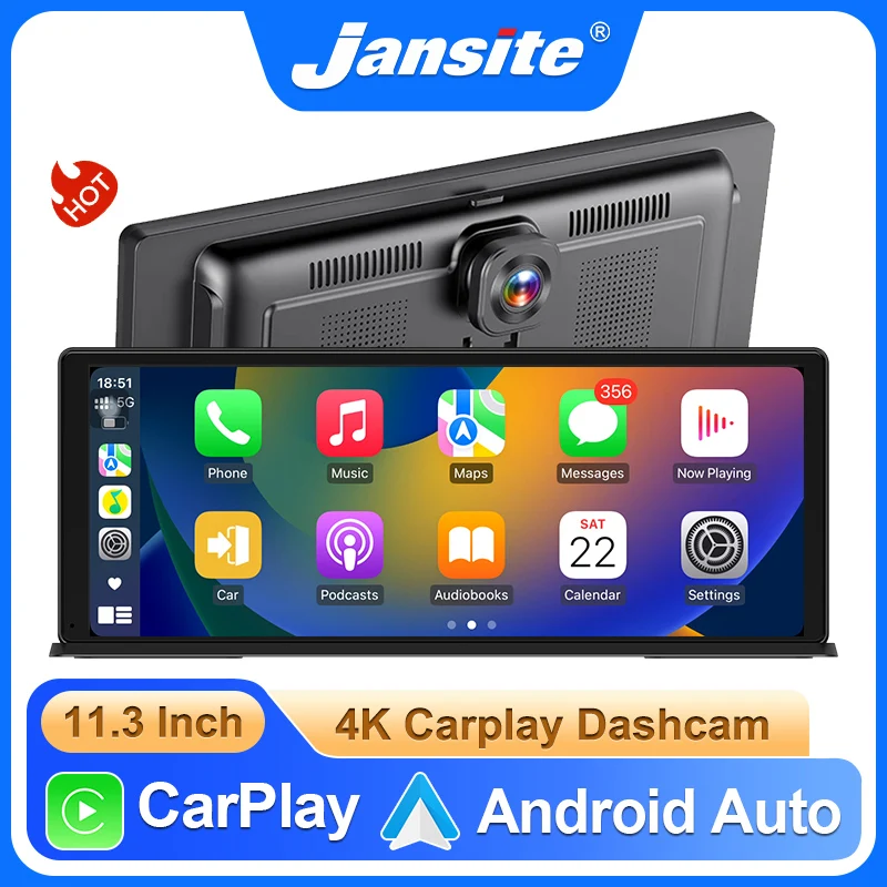 Jansite neue 11.3 "4k Auto DVR Dash Cam drahtlose Carplay Android Auto Ai Bildschirm Dual Lens Video recorder GPS Navigation Dashboard Image