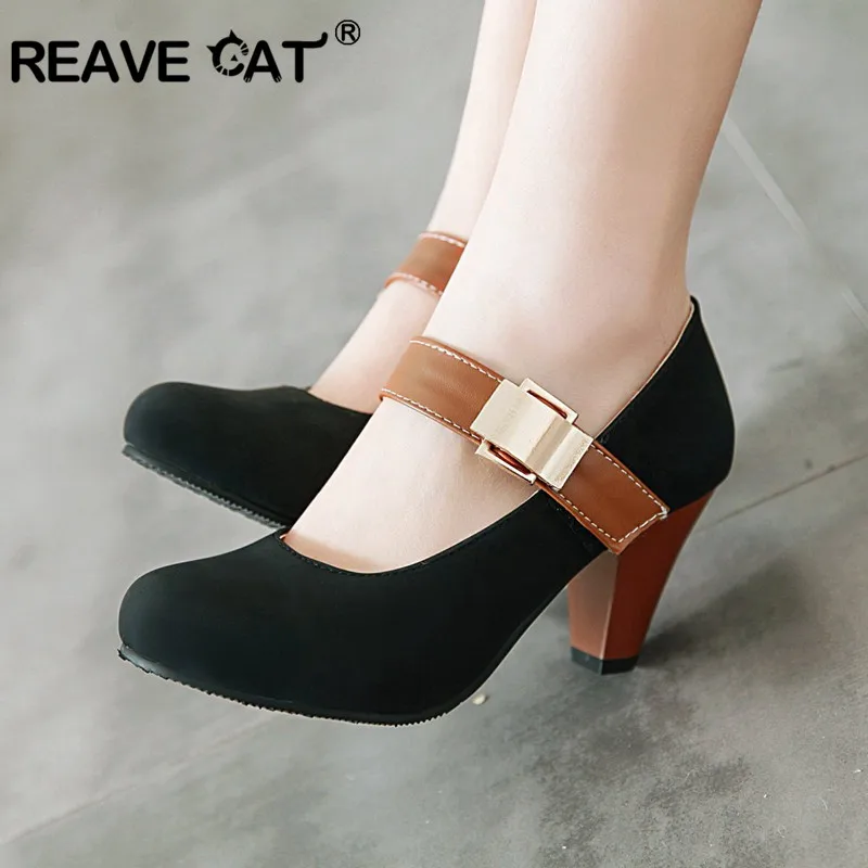 Reave Katze Frauen Pumps High Heels Schuhe Janes 7,5 cm Spike Heel Haken gemischte Farbe runde Zehen Herde große Größe 34-48 a1969