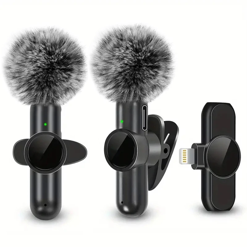 Microfono lavalier wireless con copertura antivento Mini microfono per registrazione audio video per iPhone Microfono per telefono cellulare Android