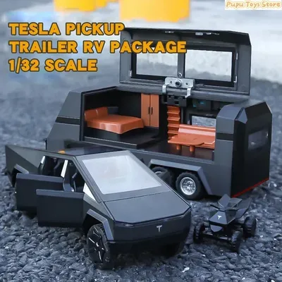 1:32 Tesla Cybertruck Pickup Trailer Alloy Car Model Diecast Metal Toy Off-road Vehicle Truck Model