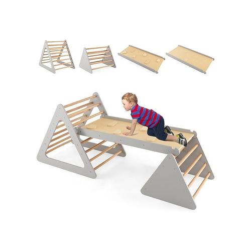 3 en 1 Toboggan d'escalade Montessori pour Enfants, 2 Triangle d'Escalade avec Toboggan pour Enfant