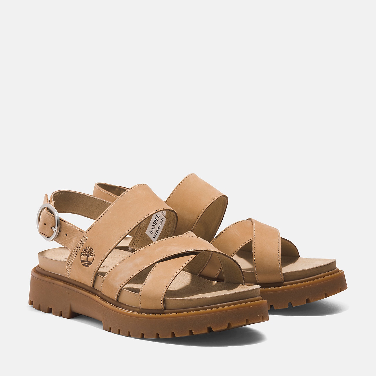 Sandale TIMBERLAND "Clairemont Way CROSS STRAP SANDAL", Damen, Gr. 37,5 (6,5), beige (md bei nubuc), Leder, Schuhe Sandale