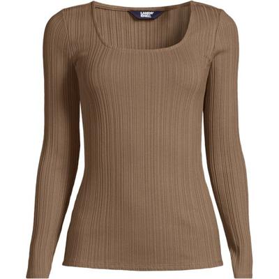 Ribbed Square Neck Top, Women, size: 14-16, regular, Brown, by Lands' End