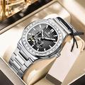 Montre Mécanique pour Homme BINBOND Montre de Mode Créative Montre d'Affaires à Remontage Automatique Calendrier Lumineux Étanche en Acier Cuir