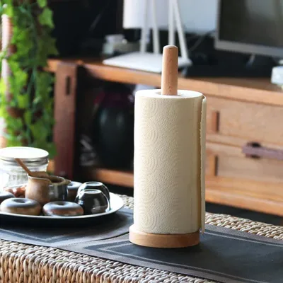 Kitchen Wooden Roll Paper Towel Holder Bathroom Tissue Vertical Stand Disposable Paper Pot Kitchen