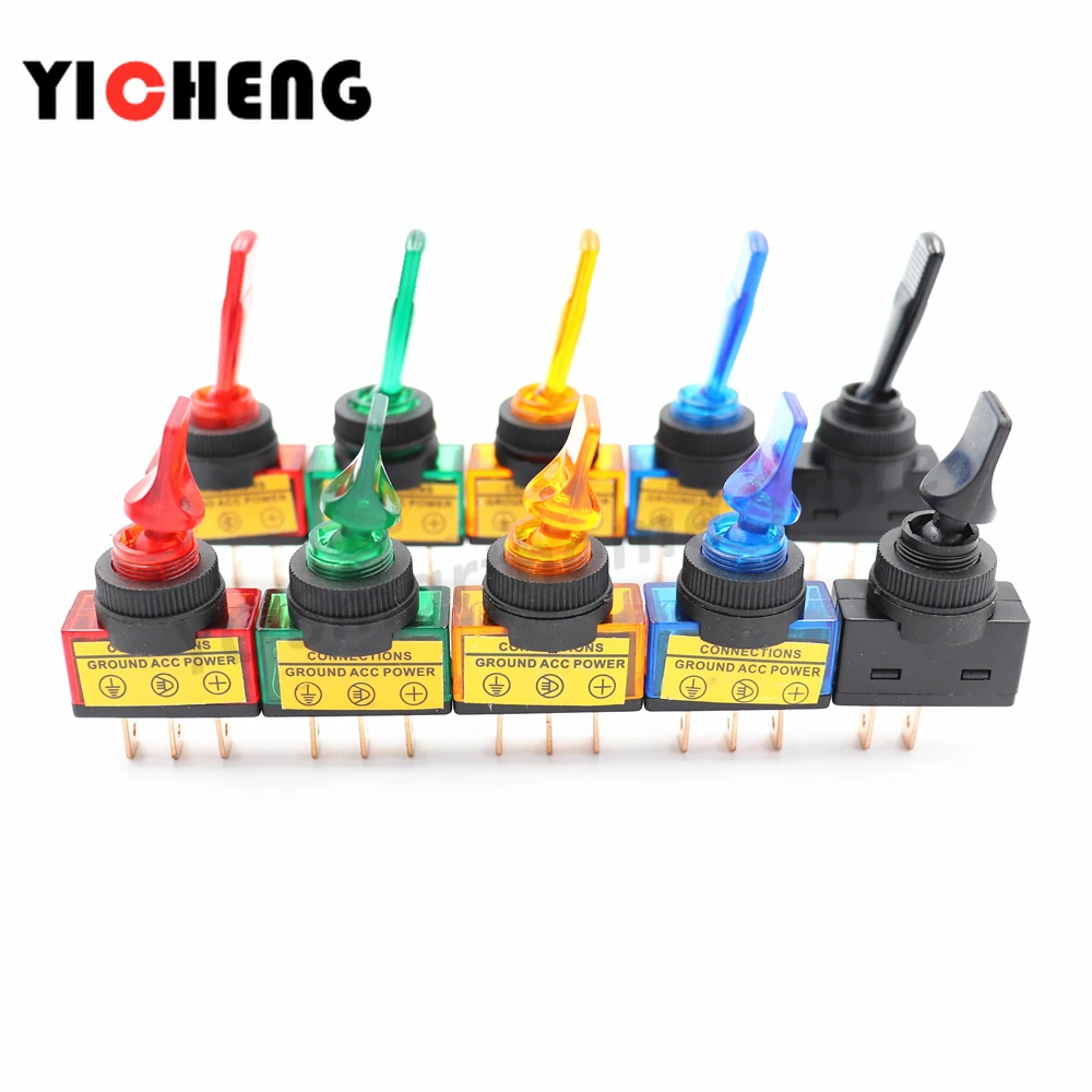 1Pcs Car toggle switch 12V illuminated car rocker switch 20A Rocker switch red blue green yellow black With light