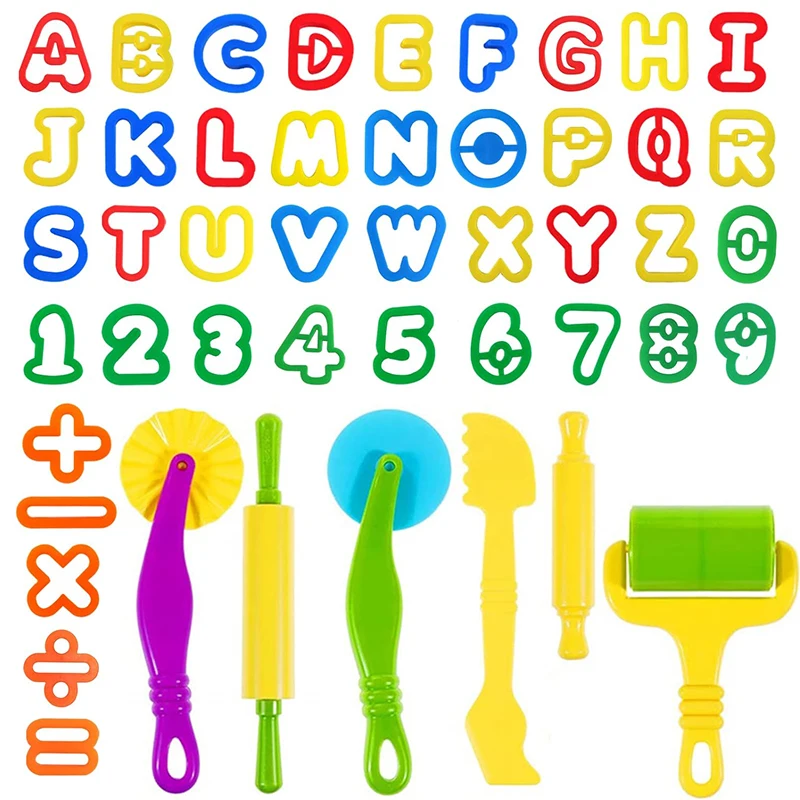 Ensemble d'outils de pâte à spoer pour enfants, lettres, chiffres, attention, rouleau de coupe, alphabet, timbres de pâte à spoer, accessoires en argile, jouet de bricolage