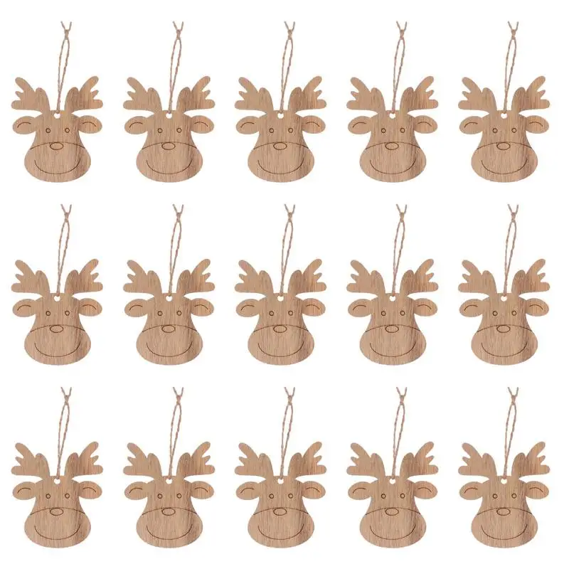 Tranche de wapiti en bois pour enfants, conception de visage de renne de Noël, copeaux de bois, étiquette de wapiti faite à la main bricolage, puce de graffiti, décor de fête d'arbre de Noël, 20