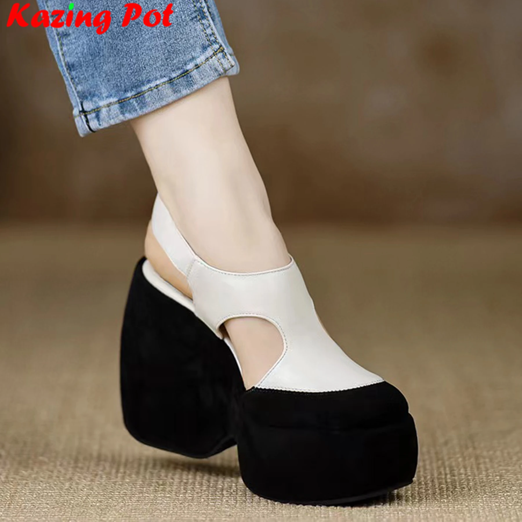 Krazing Pot Kuh Leder Superstar Hohe Dicke Unterseite Sommer Schuh Casual Erhöhen Luxus Party Moderne Marke Plattform Frauen Sandalen