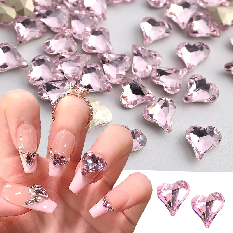10 Stück rosa Herz Strass Nail Art Dekorationen Kristall Charms Diamant Schmuck Edelstein Nagel Teile Zubehör Steine Maniküre Image