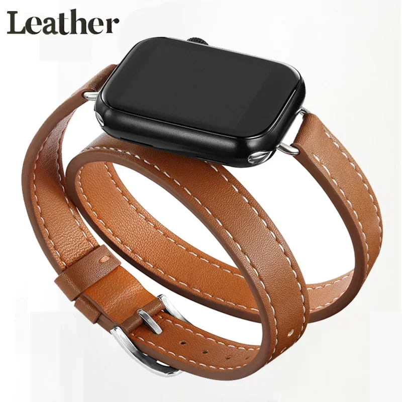 Band für Apple Watch Ultra2 49 mm 45 mm 42 mm 44 mm 41 mm 38 mm 40 mm Double Tour Lederarmband Iwatch Serie 9 8 7 6 Se 5 4 3 2 Correa Image