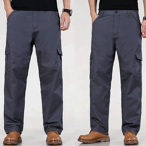 Herren Cargohose Cargohosen Hose Hosen Arbeitshose Knopf Elastische Taille Multi Pocket Glatt tragbar Outdoor Täglich Campen und Wandern Modisch Klassisch Schwarz Armeegrün Image